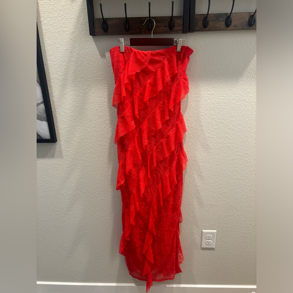 Red Ruffled Maxi Skirt